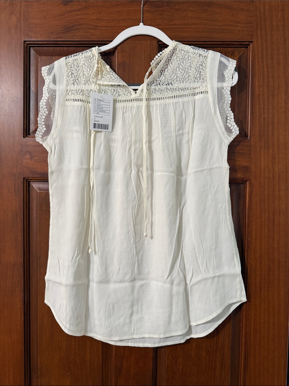 Meadow Rue Cream Lace Pintuck Yoke Cap-Sleeve Blouse - Picture 2 of 5